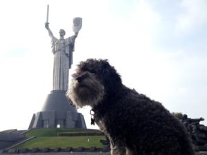 willie at the motherland monument in kiev